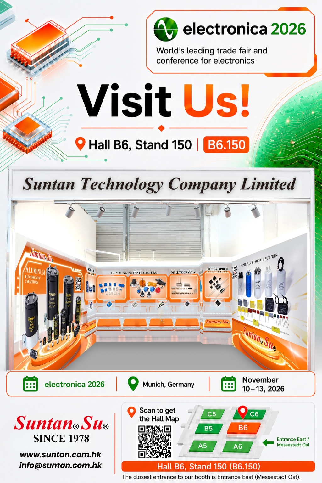 Suntan Technology electronica 2026 Hall B6 Stand 150 Booth Invitation