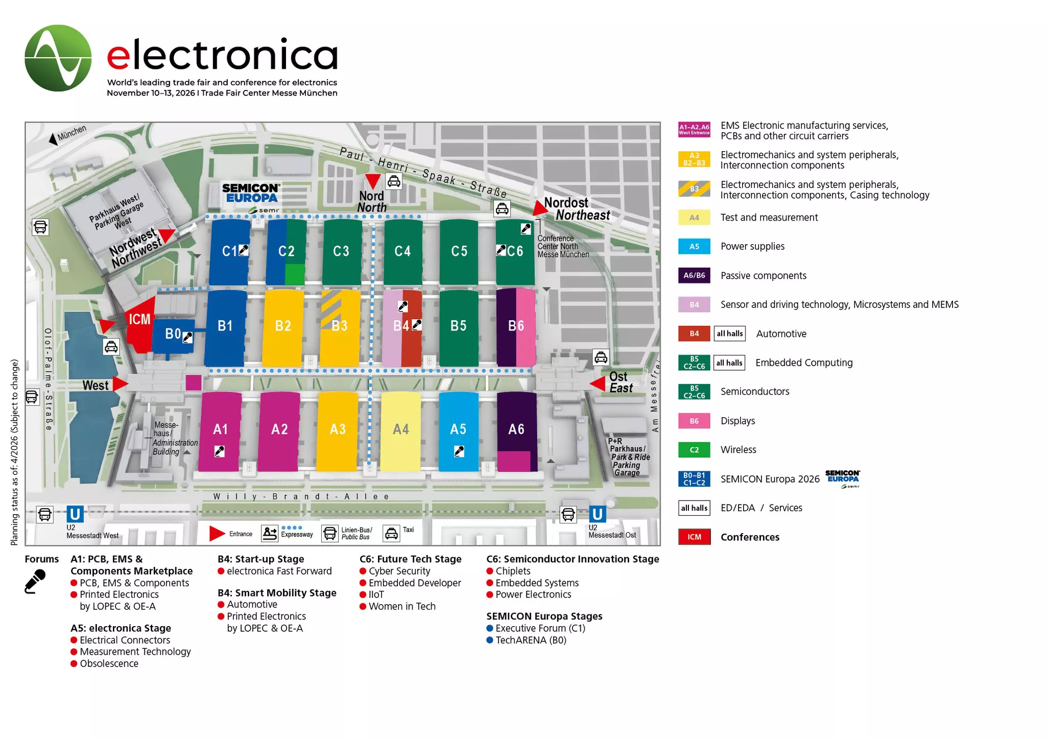Planta do Pavilh&atilde;o electronica 2026 - Messe M&uuml;nchen